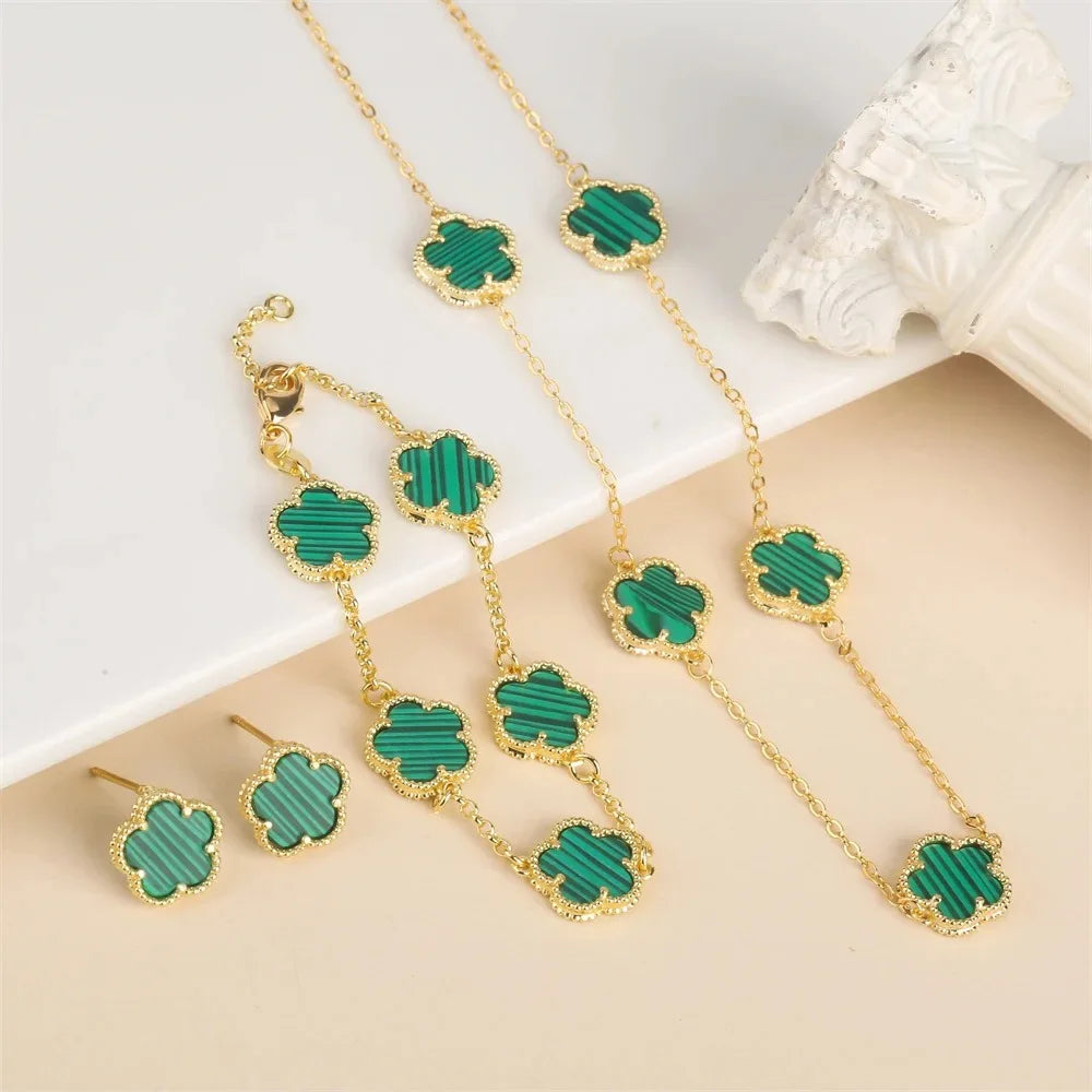 Five-Leaf Flower Jewelry Set – Bracelet & Necklace for Women