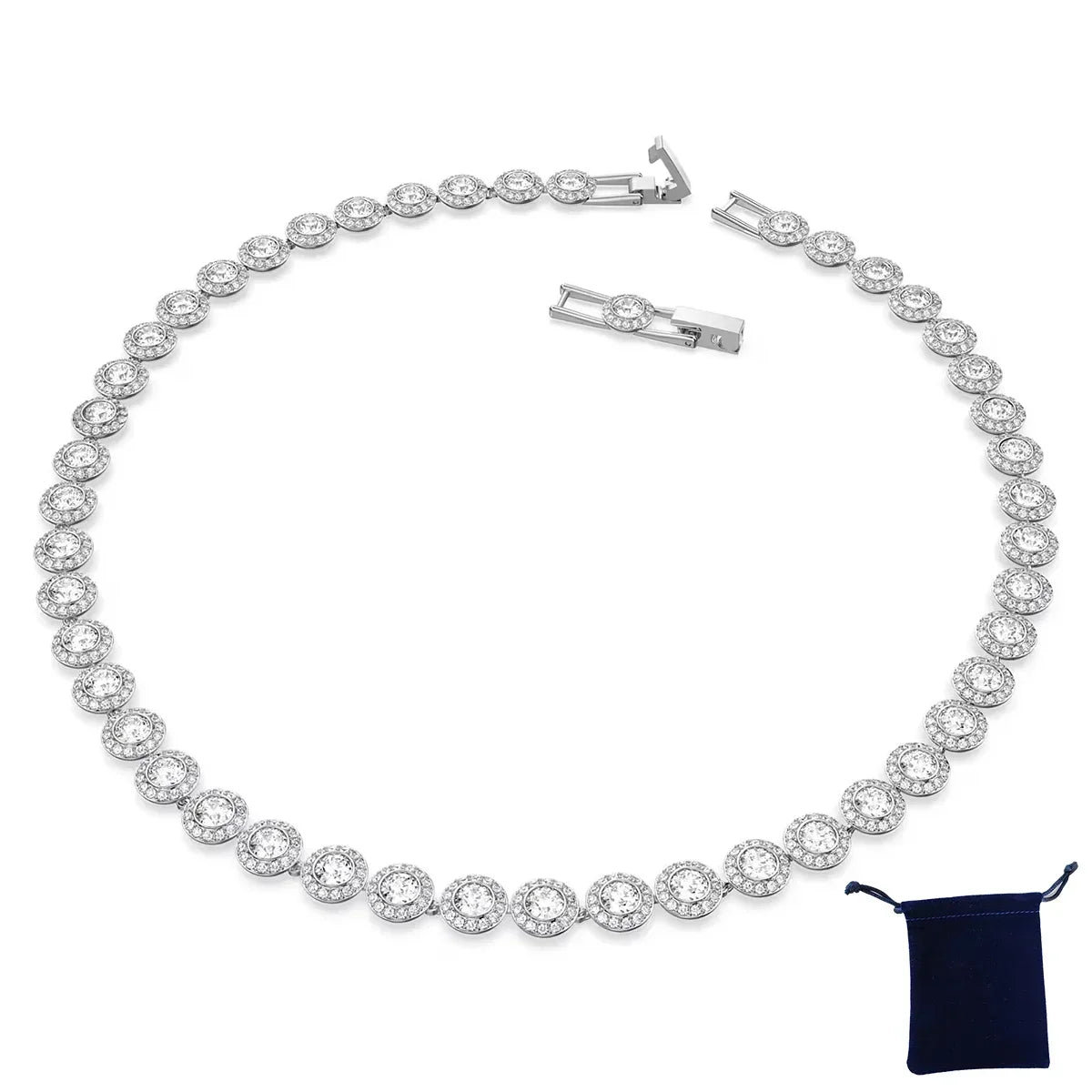 Women's Classic Diamond Round Crystal Necklace Set – S925 Silver