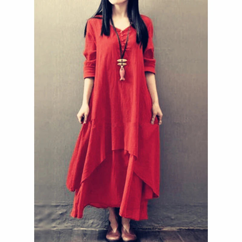 Spring Autumn New Two-piece Illusion Long Dress