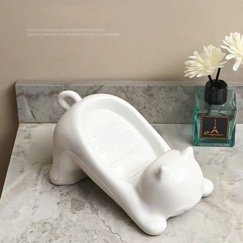 Cat-Themed Plastic Soap Dish – Cute Bathroom & Toilet Accessory