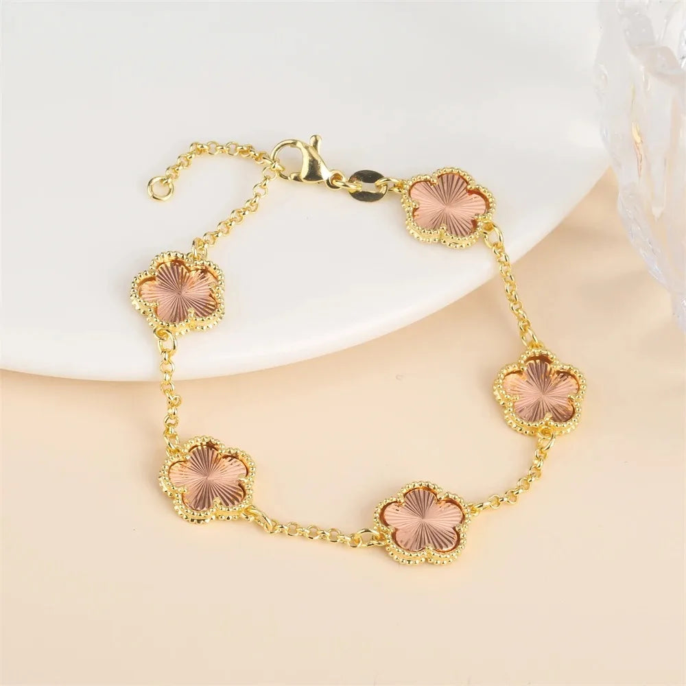 Five-Leaf Flower Jewelry Set – Bracelet & Necklace for Women