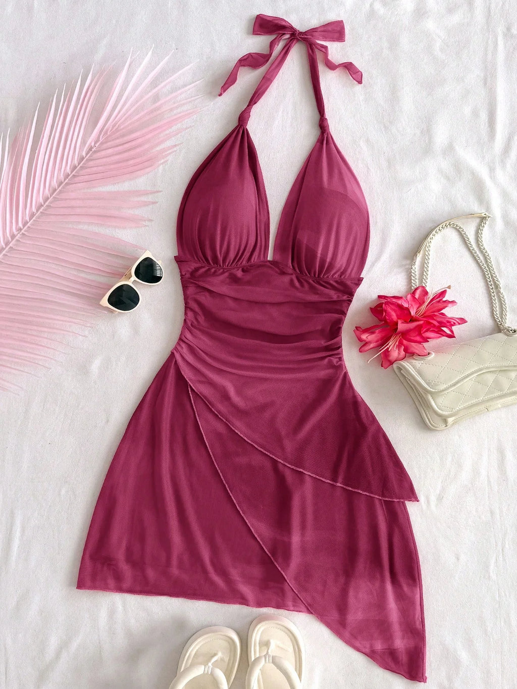 Chiffon Sleeveless Deep V Backless Mini Dress