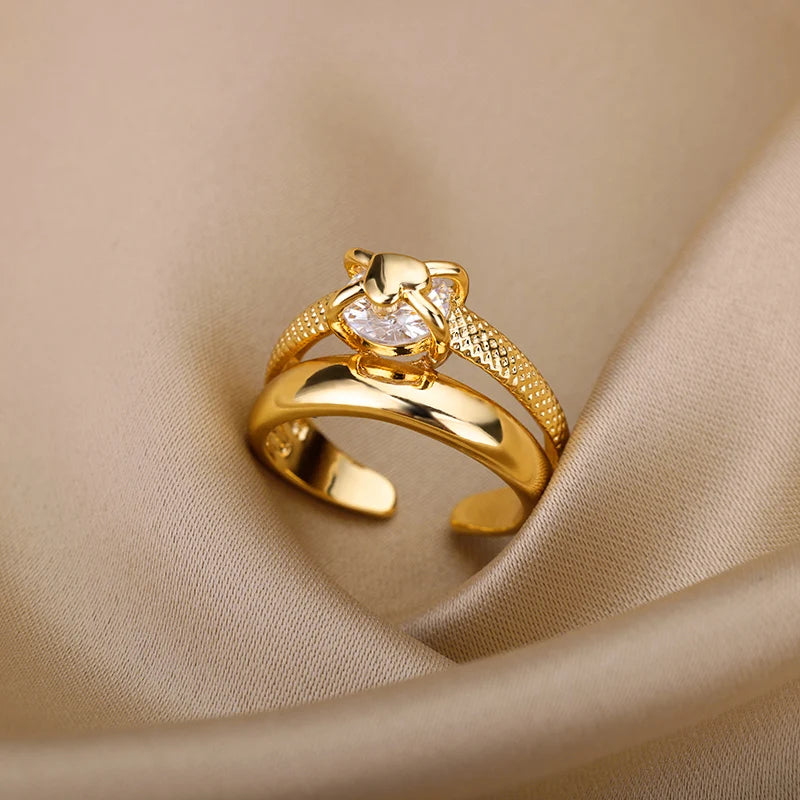 Gold Plated Adjustable Heart Ring for Women