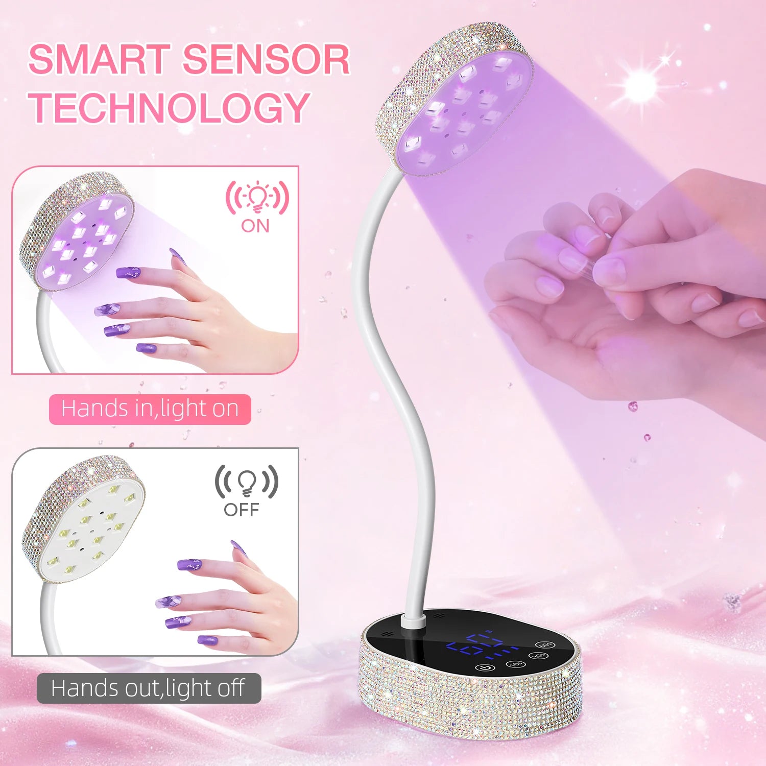 DianaBeauty UV LED Nail Lamp – Silver, Rechargeable, Touch Screen, 3 Timers, Auto Sensor