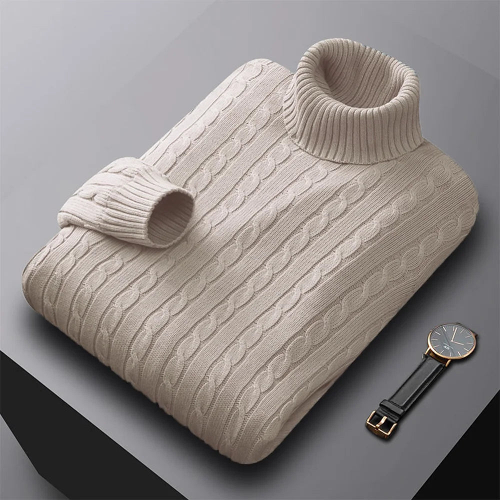 Men's Turtleneck Sweater – Solid Color, High Neck, Knitted, Casual, Fall/Winter