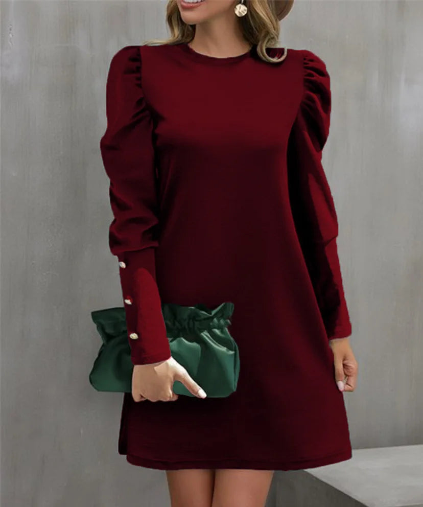 Round Neck Bubble Sleeve Long Dress