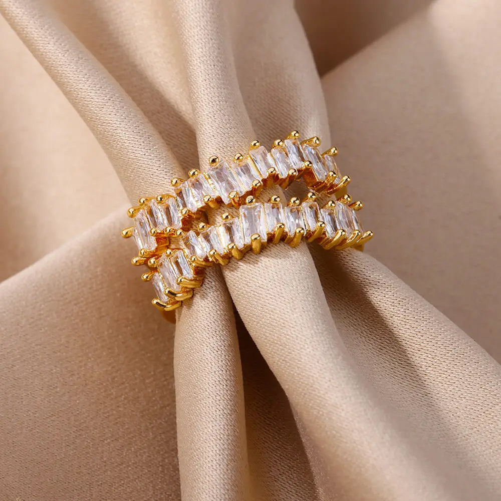 Double Éclat – Gold Zircon Adjustable Ring