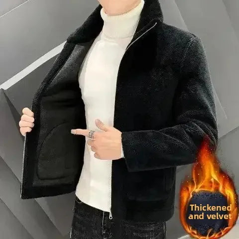 Men's Fleece-Lined Jacket – Thickened, Short, Autumn/Winter, Warm, Casual Loose Fit