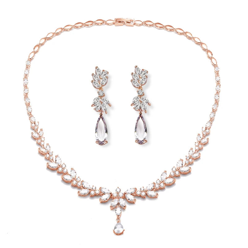 ZAKOL Luxury Cubic Zirconia Earrings & Necklace Set