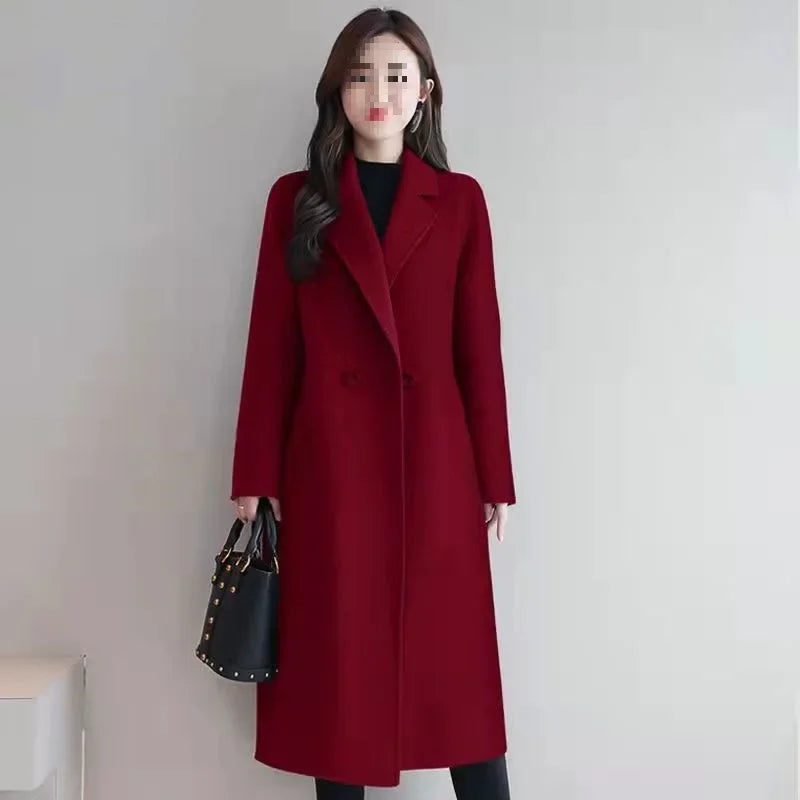 Manteau Femme Grande Taille Mi-Long – Laine, Coupe Ample, Style Coréen, Printemps/Automne, Polyester Épaissi