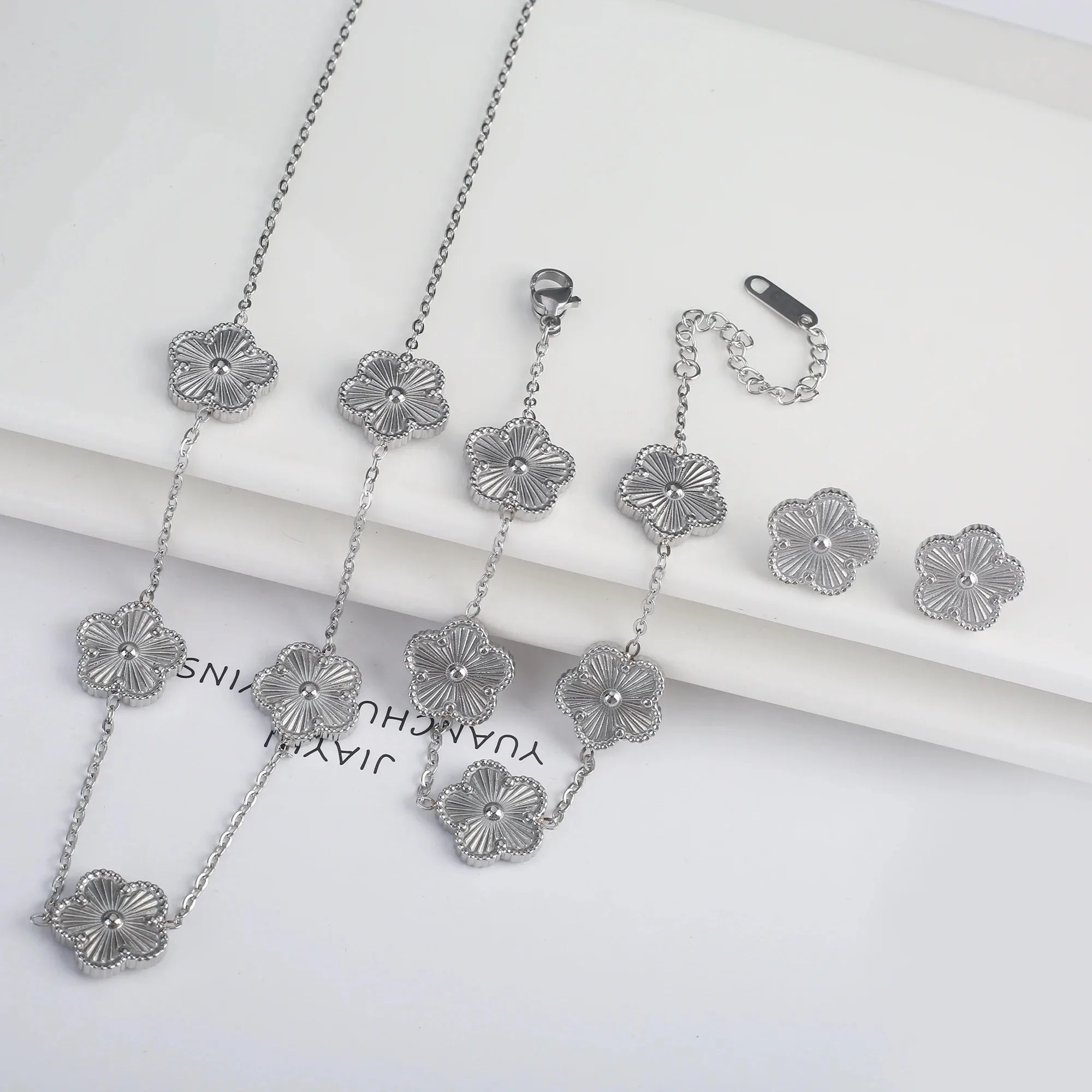 Clover Five-Leaf Stainless Steel Jewelry Set for Women