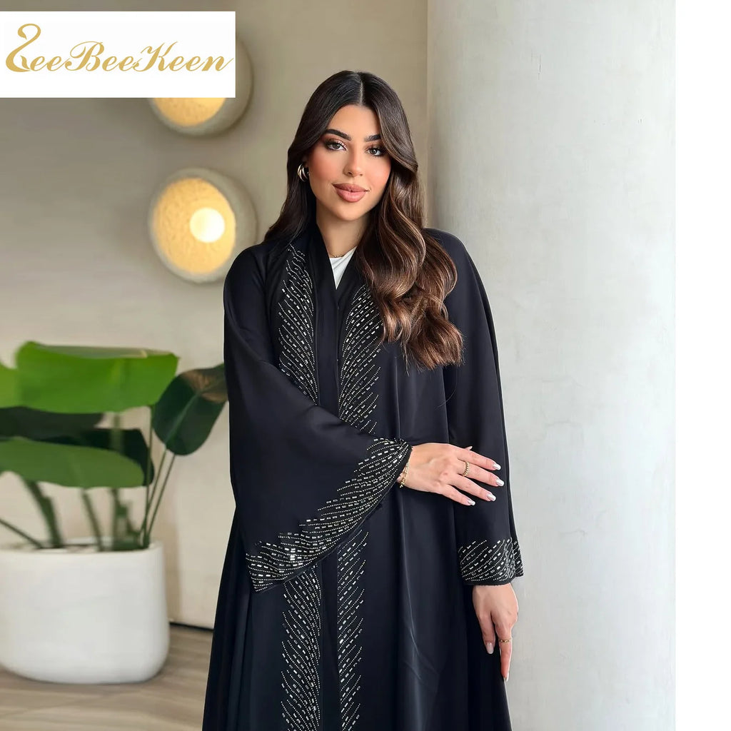 Luxury Crystal Dubai Abaya Dress – Elegant Modest Kaftan Cardigan for Muslim Women