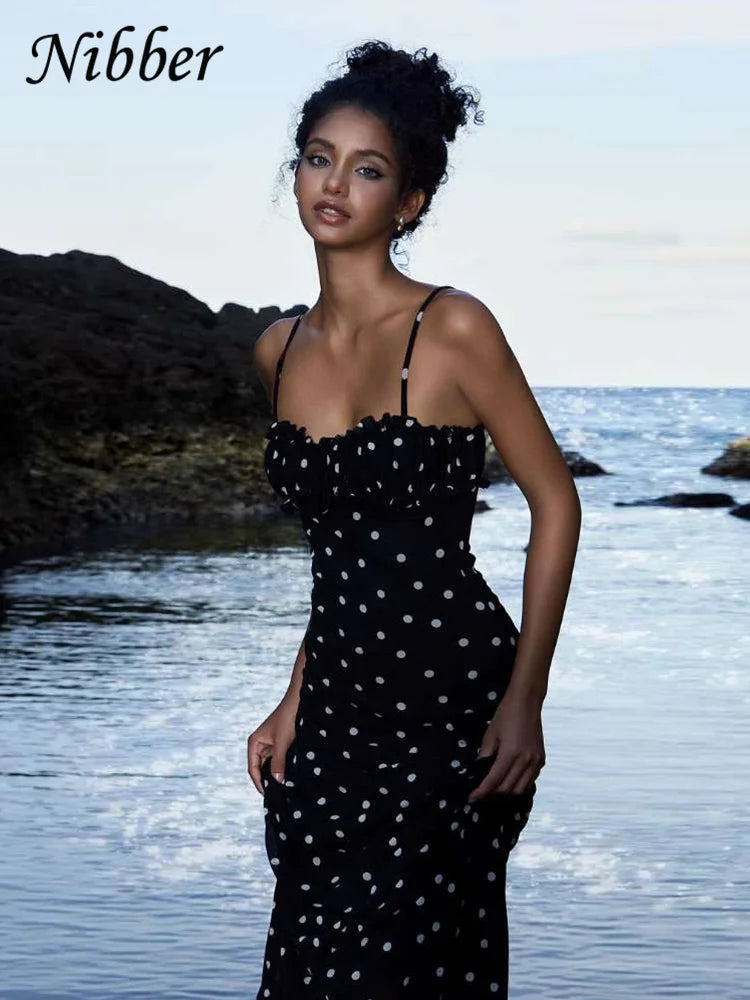 Nibber Summer Polka Dot Spaghetti Strap Bodycon Dress