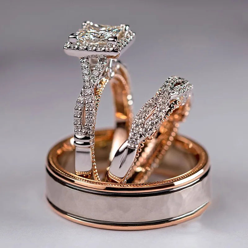 18K Rose Gold Princess Diamond Ring for Women