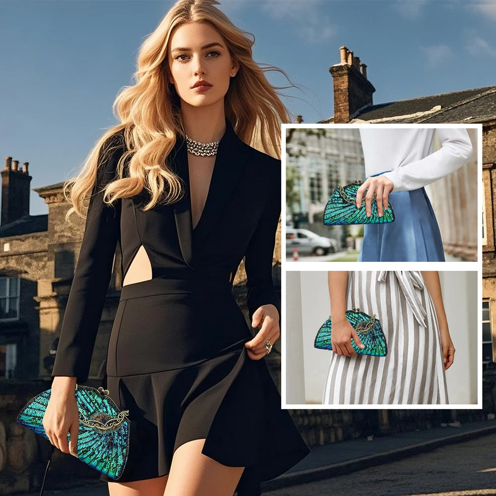 Sequin Peacock Clutch – Luxury Women’s Evening & Party Handbag