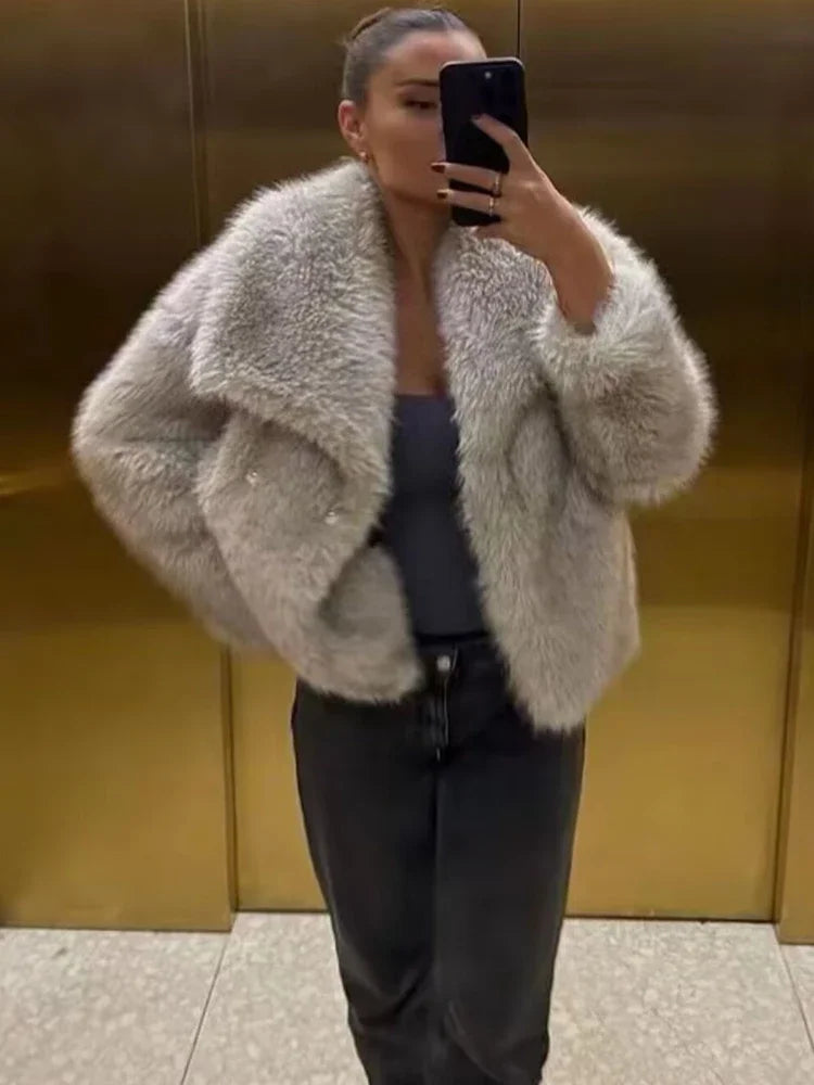 HXAO Manteau Femme – Fausse Fourrure, Fluffy, Automne/Hiver, Blanc/Rouge/Gris/Noir