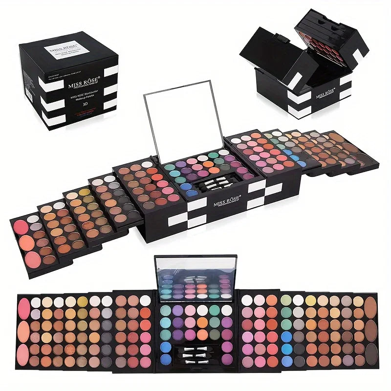 142-Color Makeup Set – Eyeshadow, 3 Blush & 3 Eyebrow Powders, Professional Use
