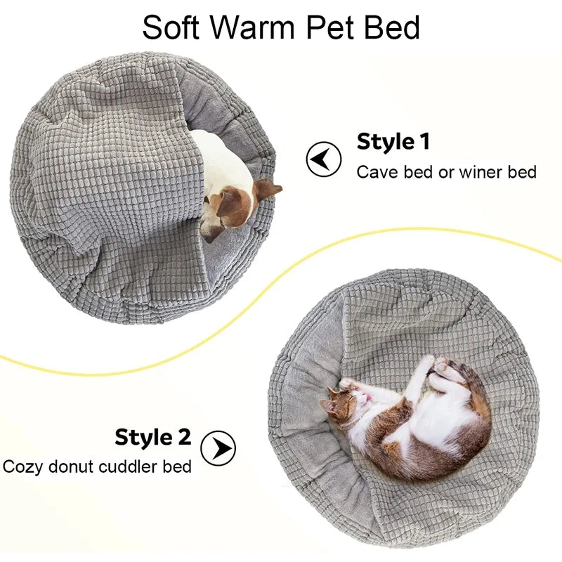 Round Pet Bed – Warm, Fluffy, Orthopedic, Anti-Stress, for Cats & Dogs