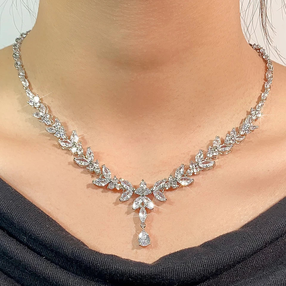 ZAKOL Luxury Cubic Zirconia Earrings & Necklace Set