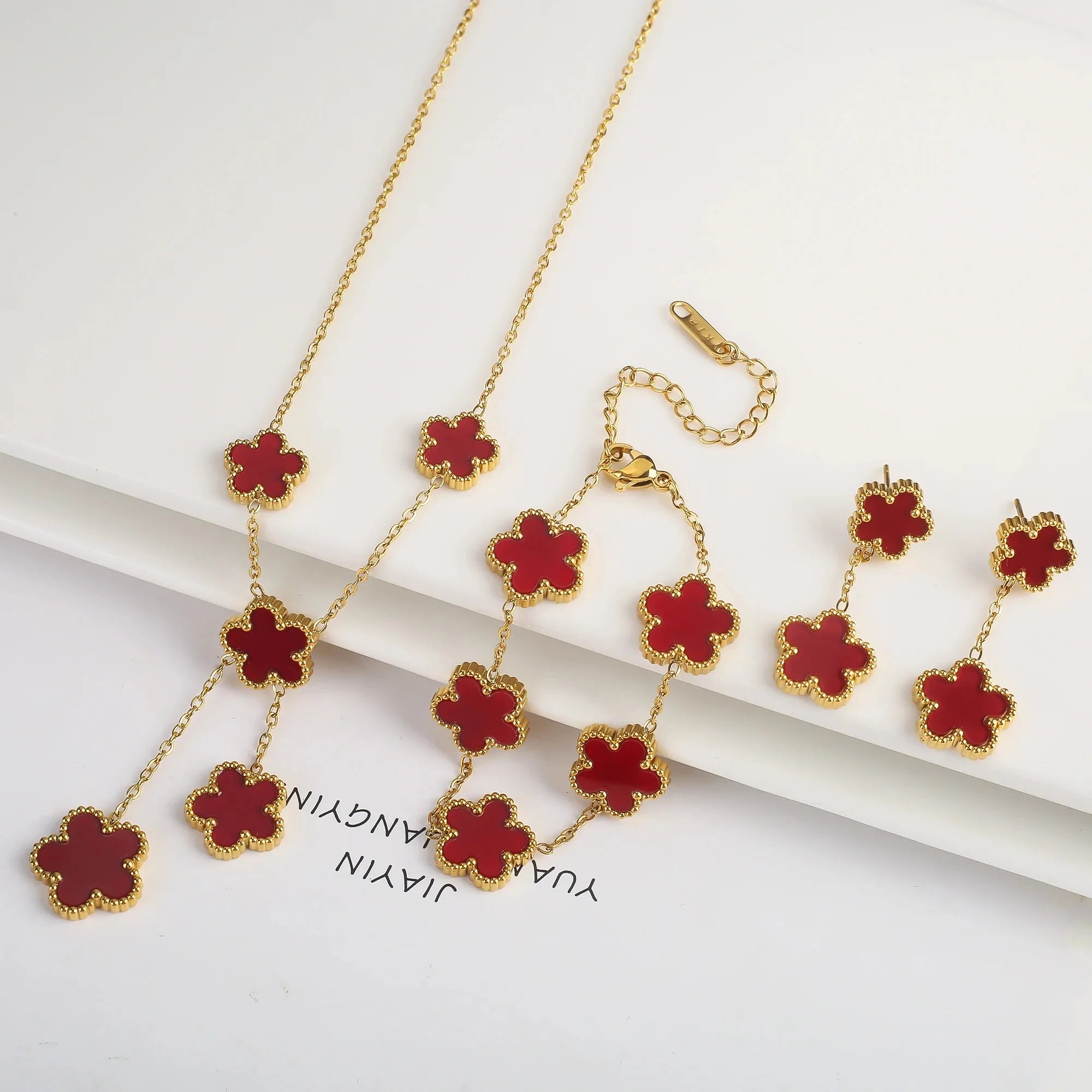 Clover Five-Leaf Stainless Steel Jewelry Set for Women