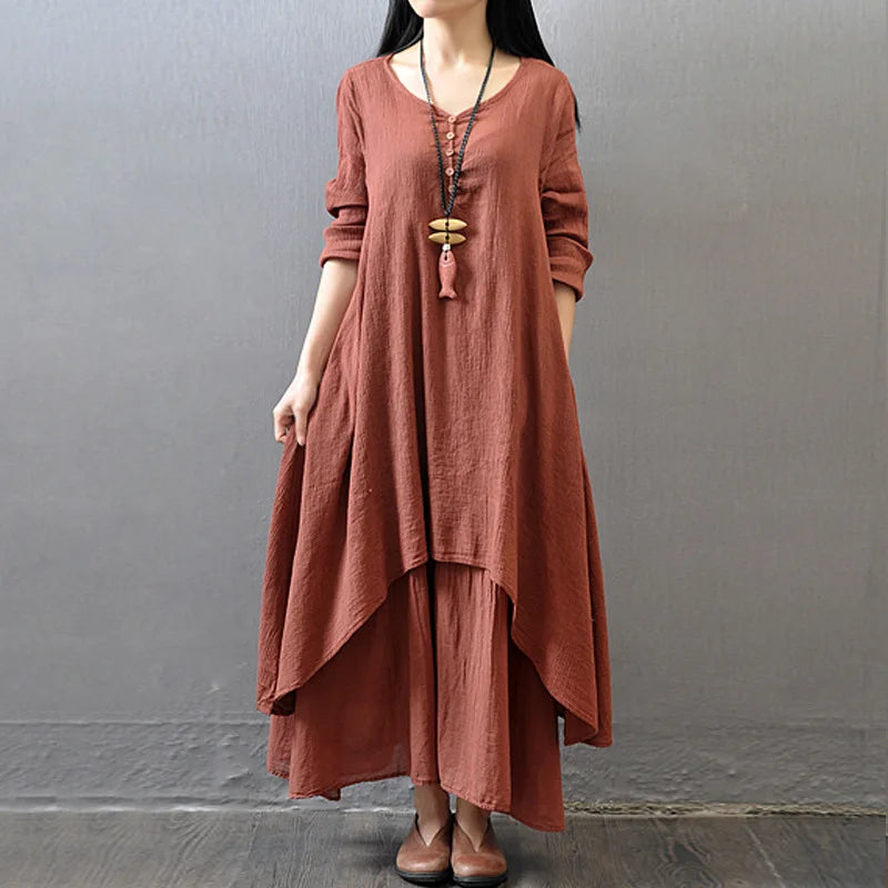 Spring Autumn New Two-piece Illusion Long Dress