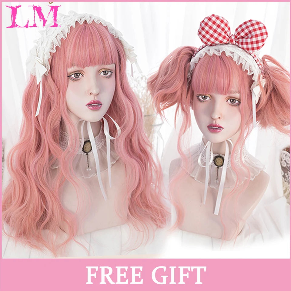 LM Cosplay Wig – 24" Long, Straight Pink, Bangs, Heat-Resistant