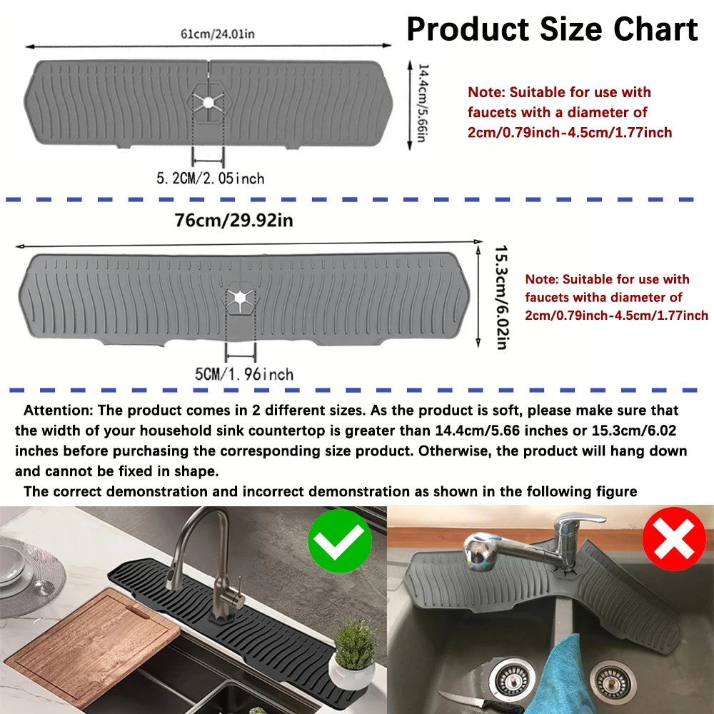 Kitchen Silicone Sink Mat – Long Splash Guard & Absorbent Counter Protector