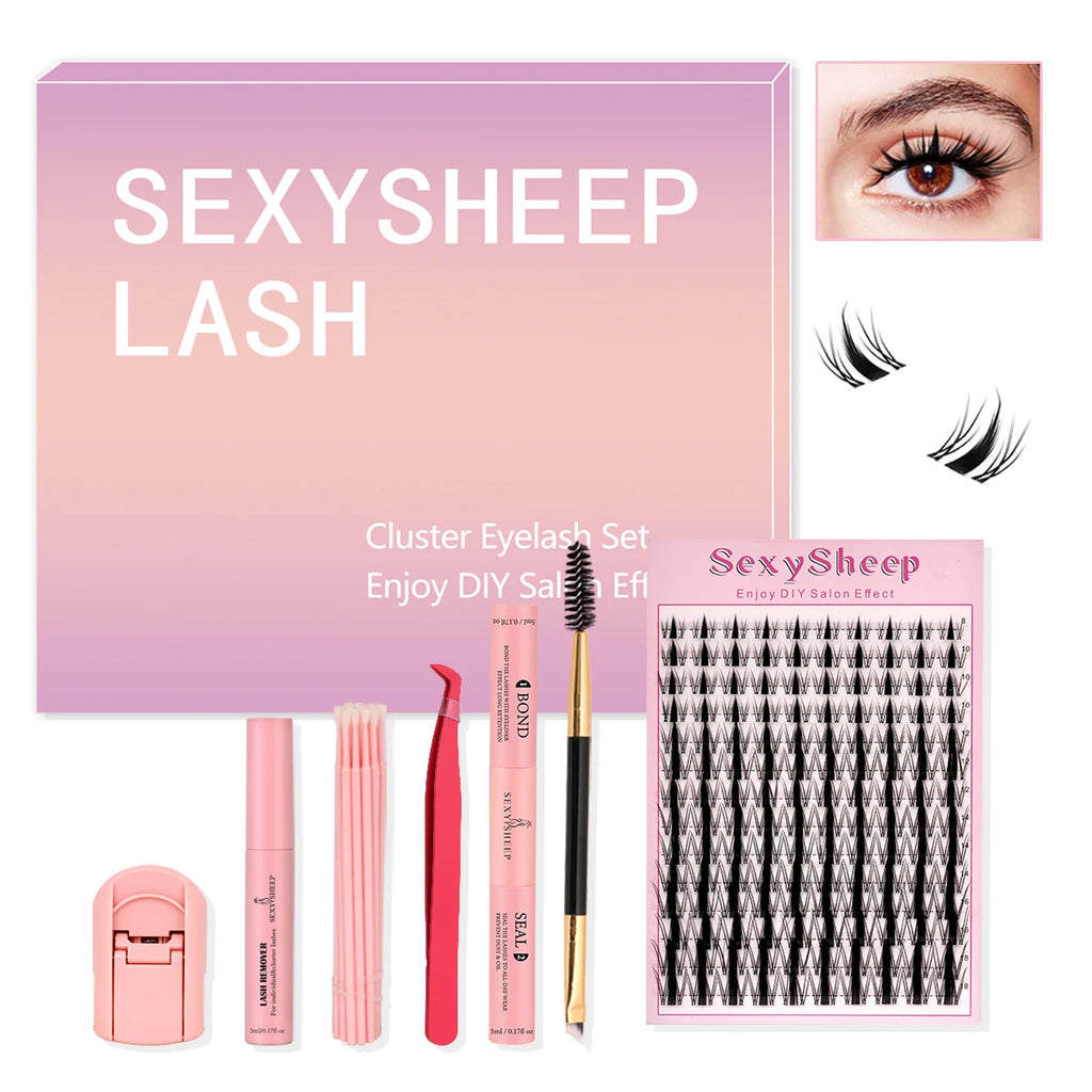ISEEN DIY Lash Extension Kit – Mixed Styles, Clusters, Includes Bond & Seal, Tweezers & Brush