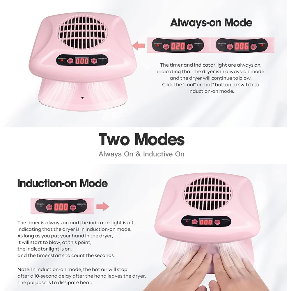 Nail Art Air Dryer – Hot & Cold, 300W, Timing, For Hands & Feet