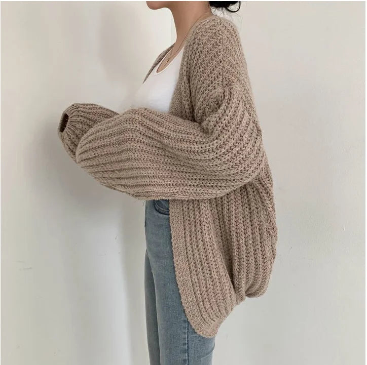 Cardigan Femme Vintage – Manches Lanternes, Style Coréen, Automne, Décontracté Y2K