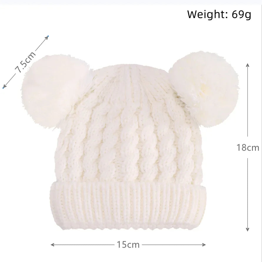 Baby Girl Beanie – Knit, Pompom, Warm, Autumn/Winter, Toddler Hat