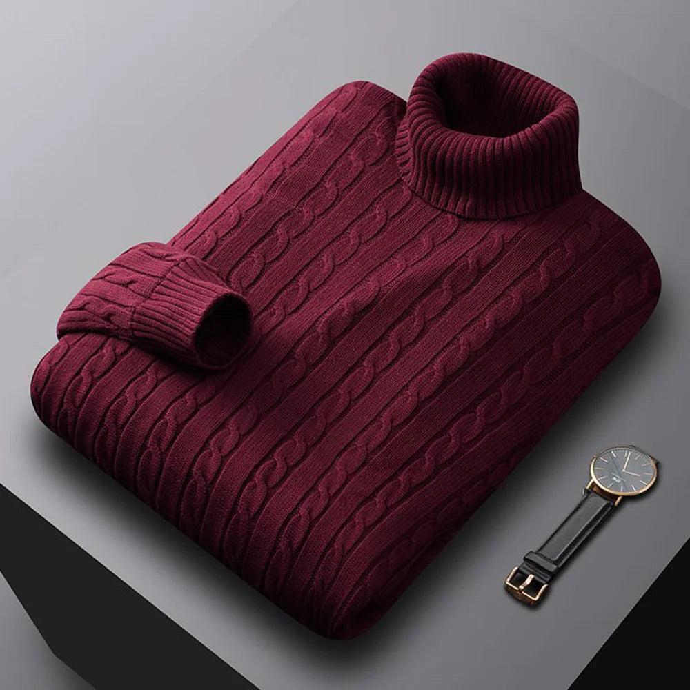 Men's Turtleneck Sweater – Solid Color, High Neck, Knitted, Casual, Fall/Winter