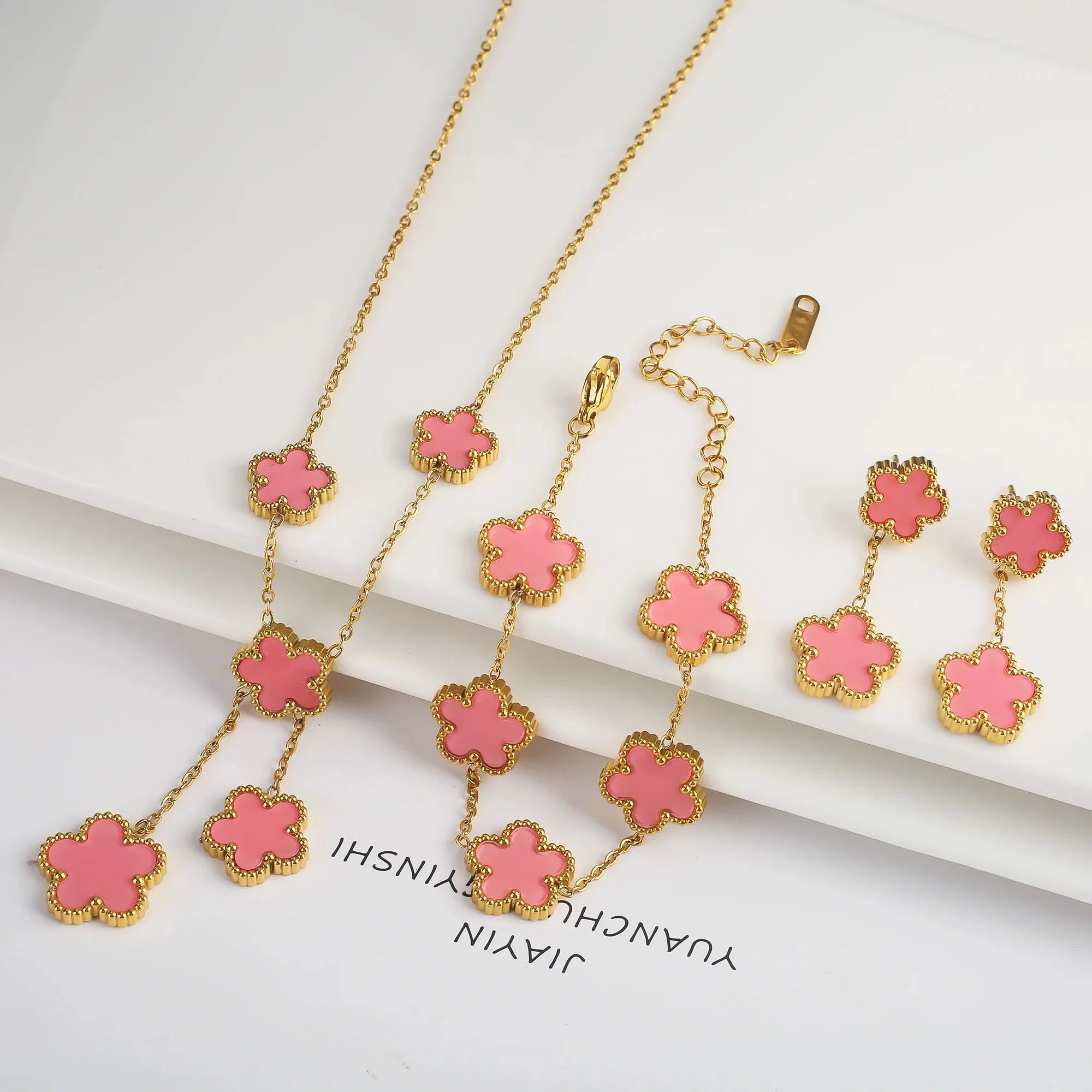 Clover Five-Leaf Stainless Steel Jewelry Set for Women