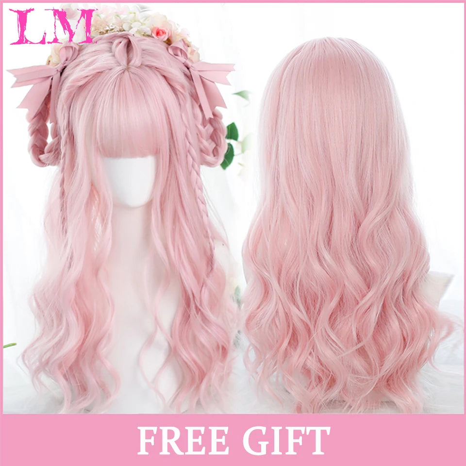 LM Cosplay Wig – 24" Long, Straight Pink, Bangs, Heat-Resistant