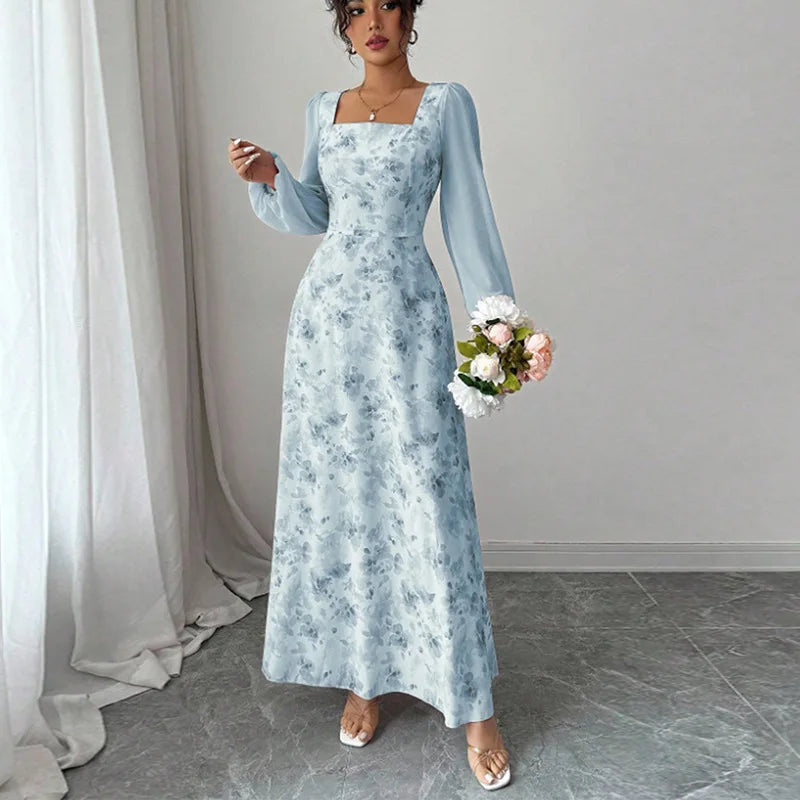 French Style Floral Chiffon Long Dress