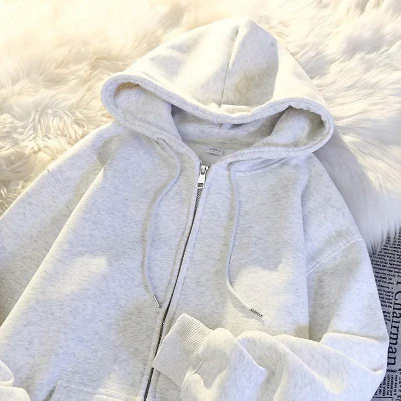 Hoodie Femme Oversize – Épaissie, Zippée, Coton/Polyester, Polaire, Style Décontracté