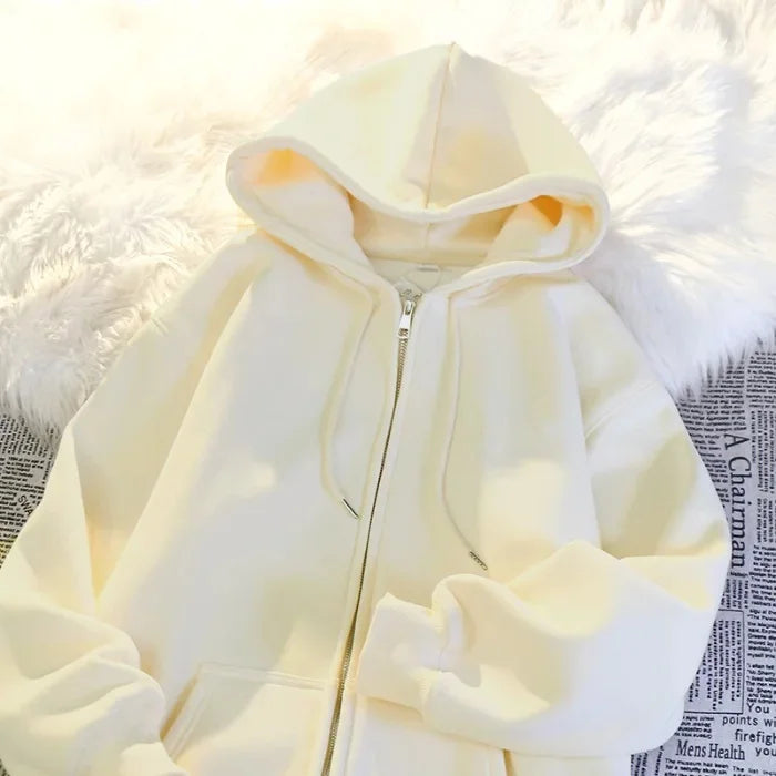 Hoodie Femme Oversize – Épaissie, Zippée, Coton/Polyester, Polaire, Style Décontracté