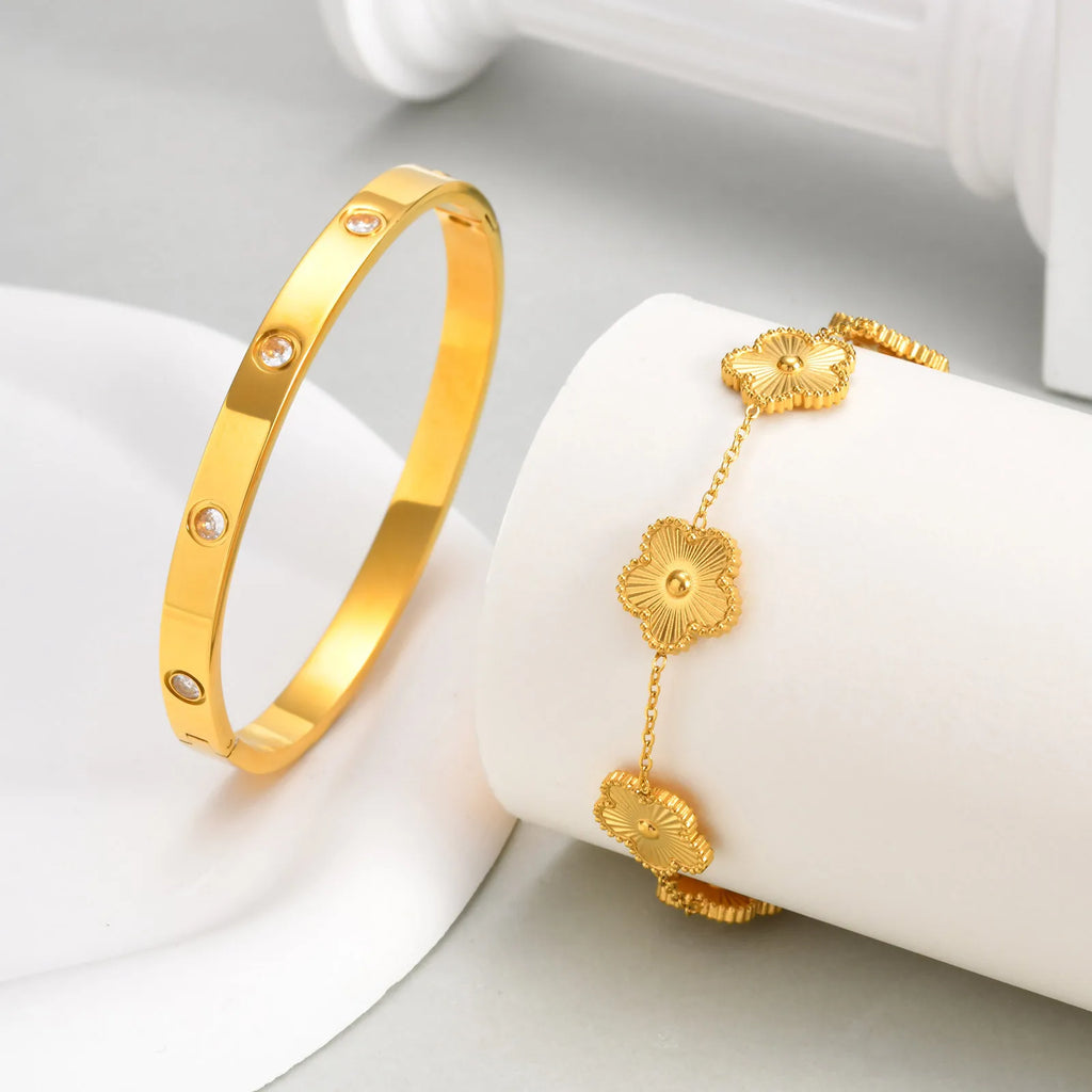 13mm Clover Stainless Steel Bracelet Set – Women’s Gift