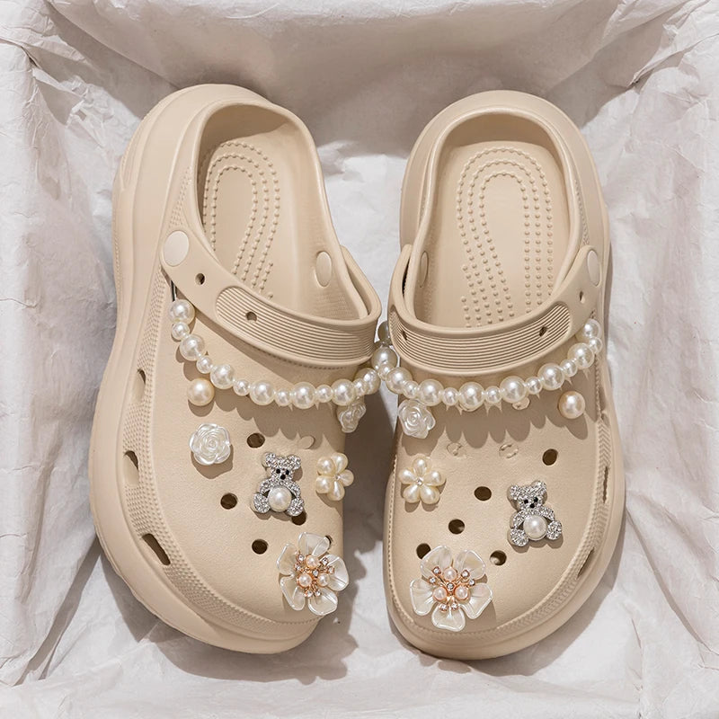 Pearl Chain Platform Sandals – Fashion Thick Sole Beach Clogs for Women