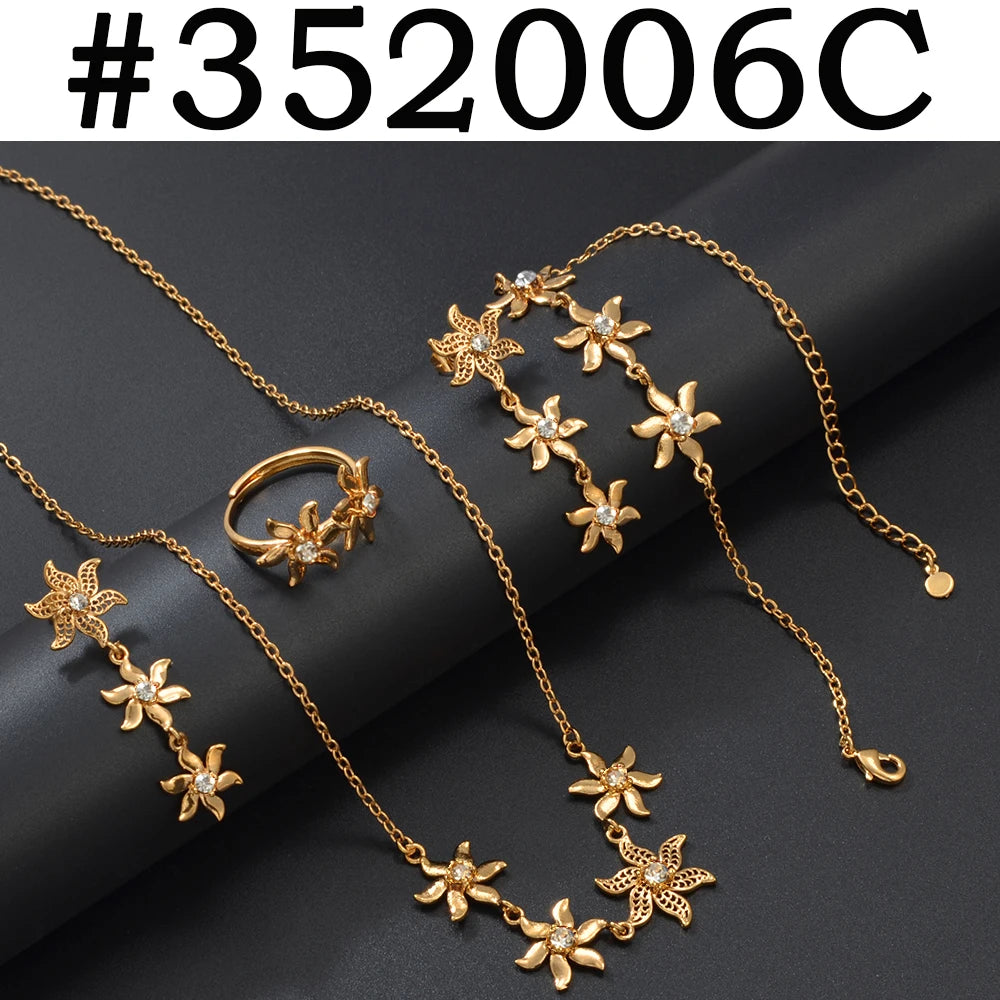 Anniyo African Flower Jewelry Set – Necklace, Earrings, Bracelet & Rings for Women