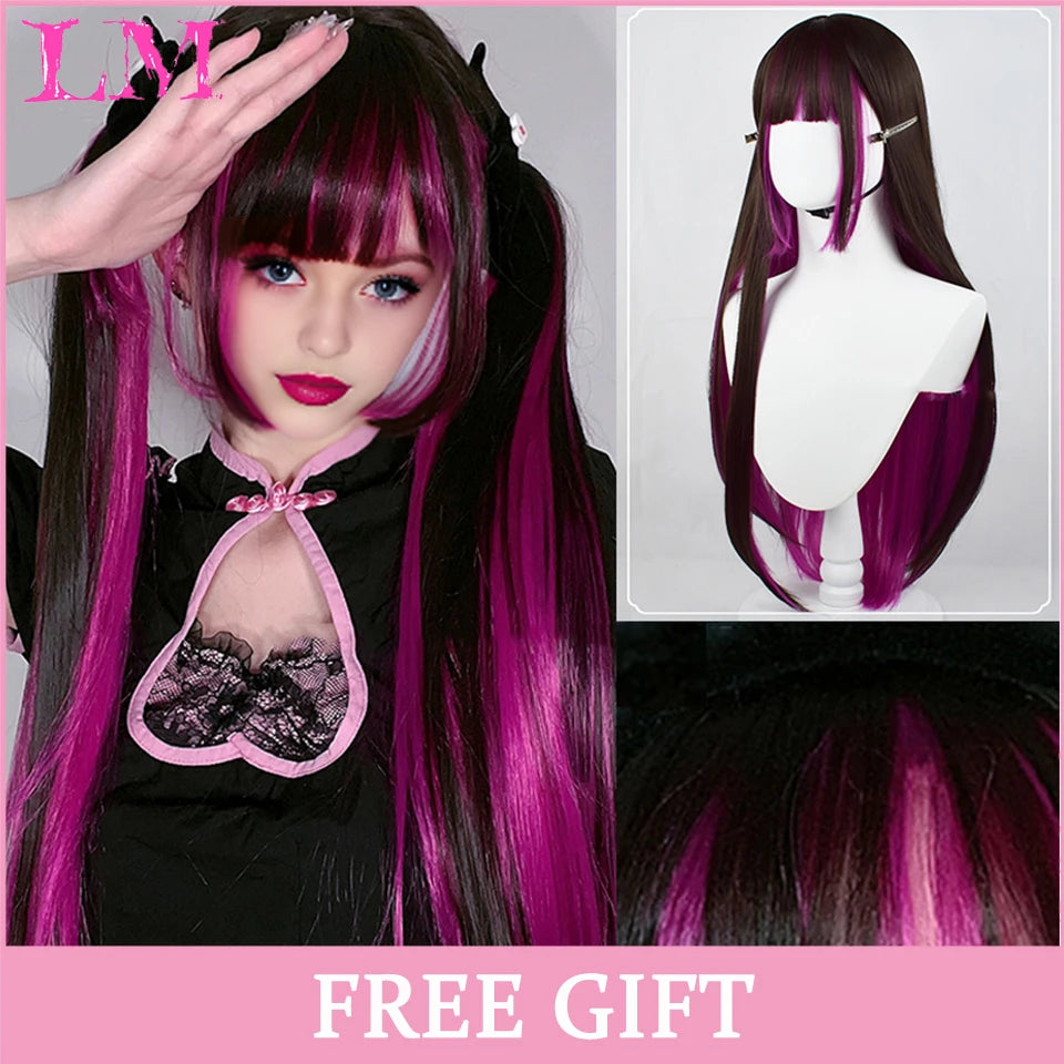 LM Cosplay Wig – 24" Long, Straight Pink, Bangs, Heat-Resistant