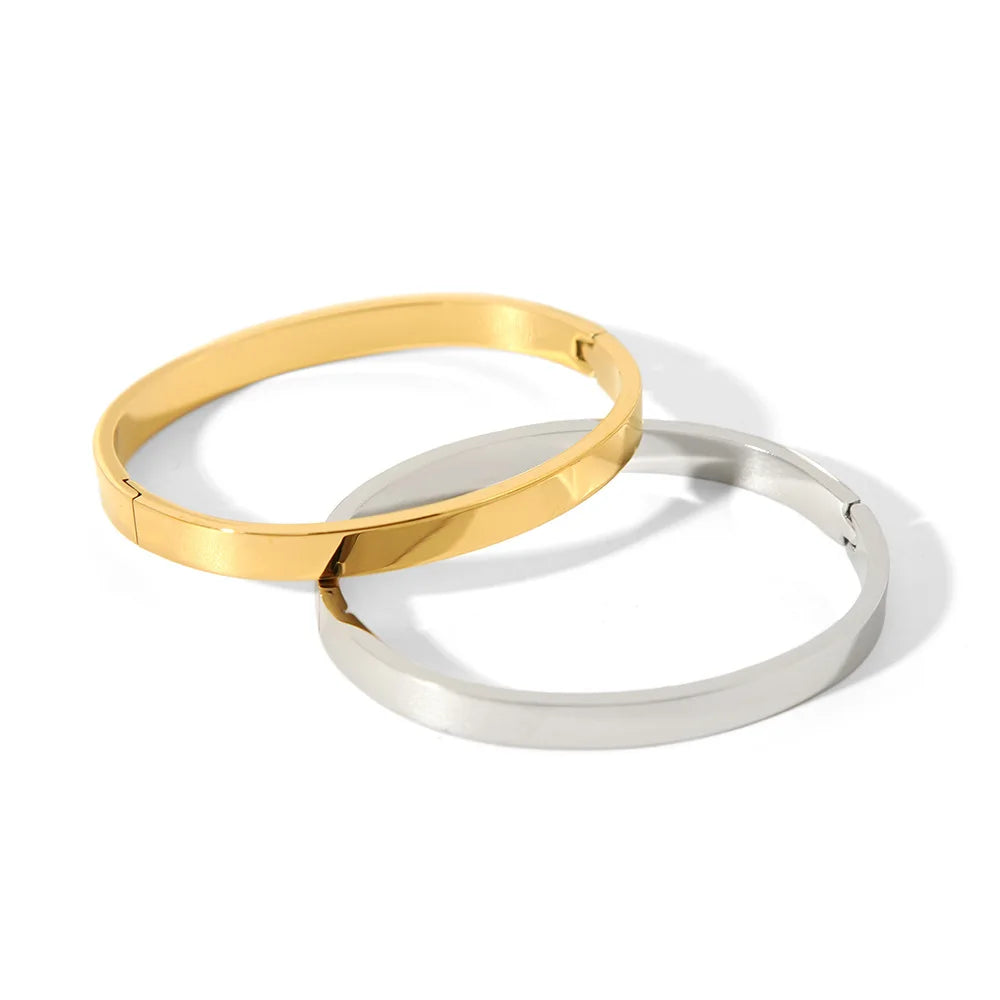 Oval Smooth Stainless Steel Bangle. 18k Gold Color Charm Jewelry Gifts Wholesale