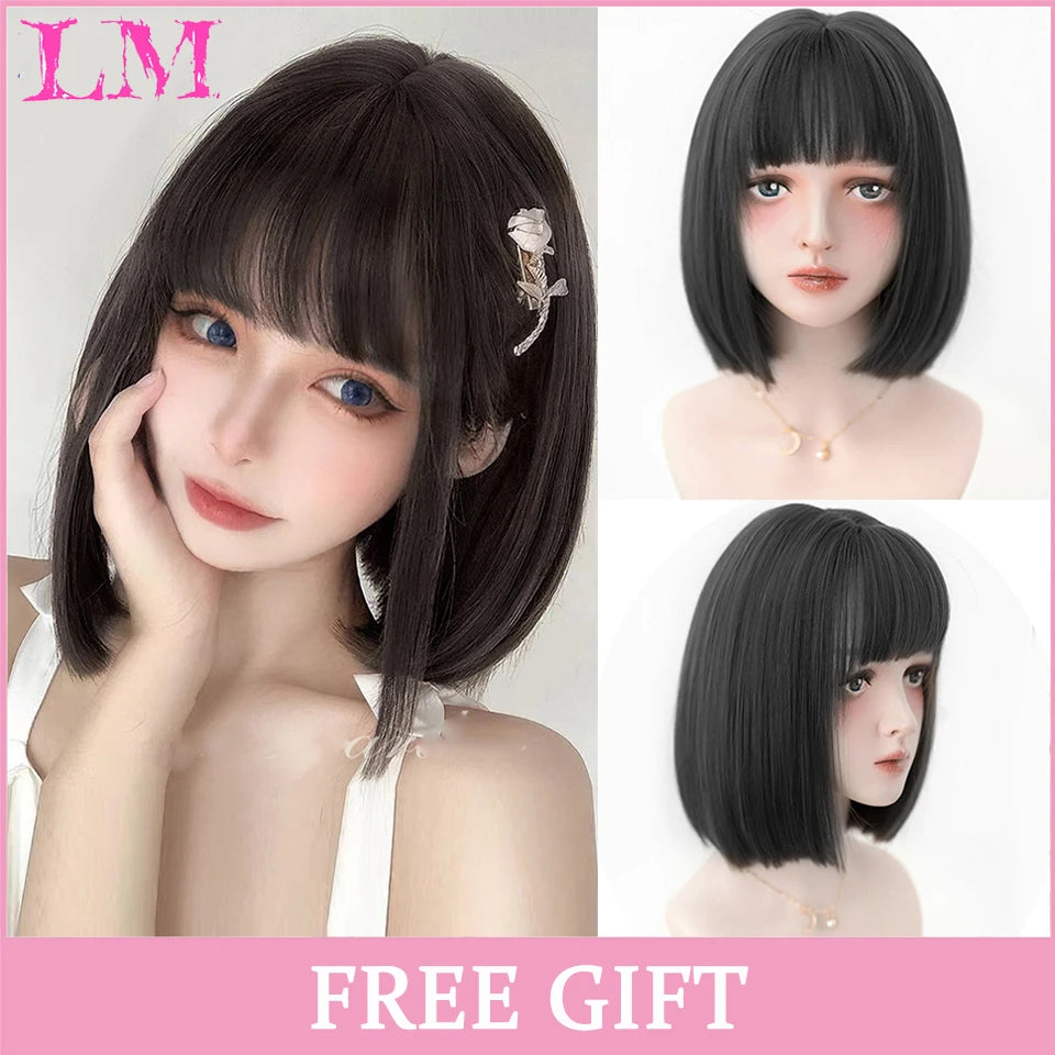LM Cosplay Wig – 24" Long, Straight Pink, Bangs, Heat-Resistant