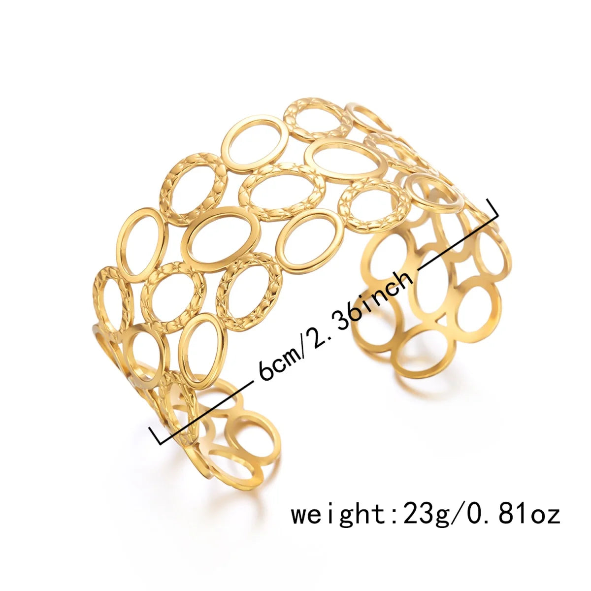 Simple Stainless Steel Hollow Oval Cuff Bracelet