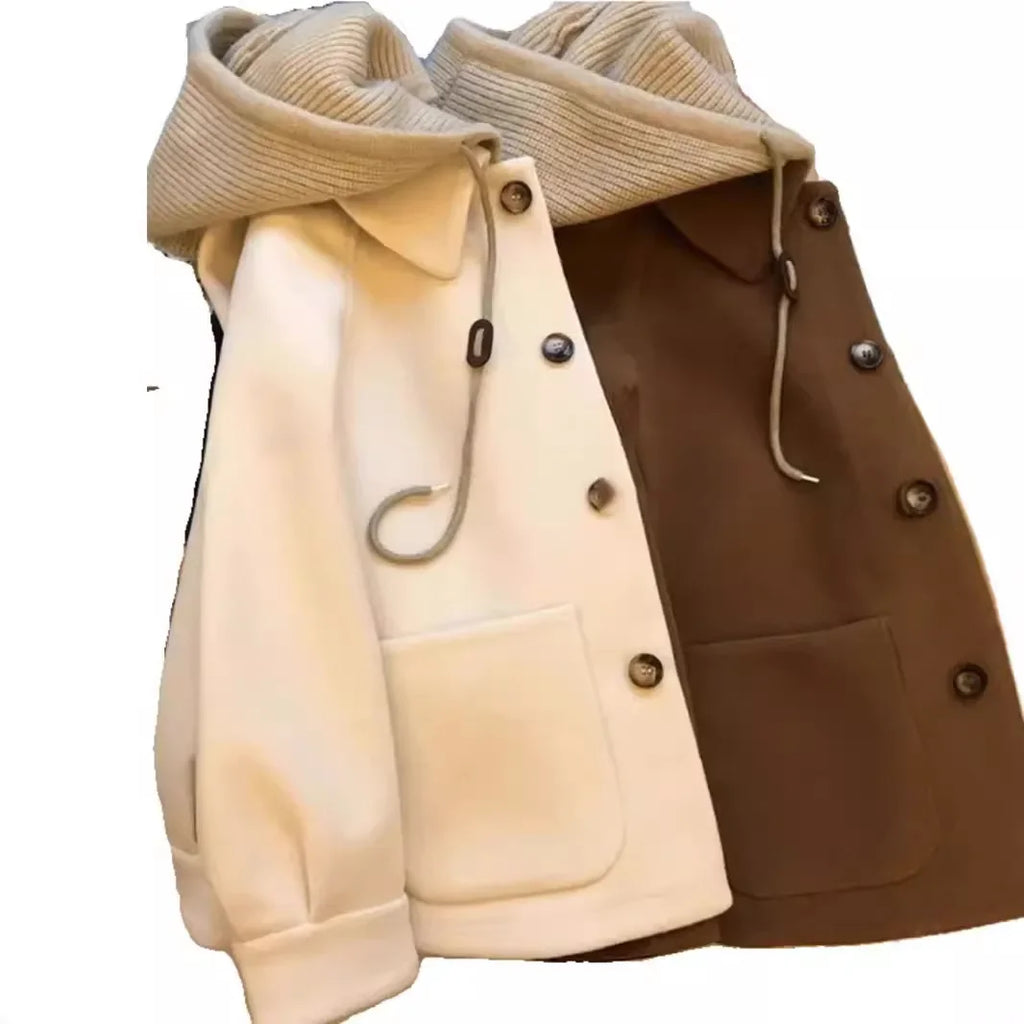 Manteau Femme Tricoté – Coupe Ample, Capuche, Style Coréen Automne/Hiver