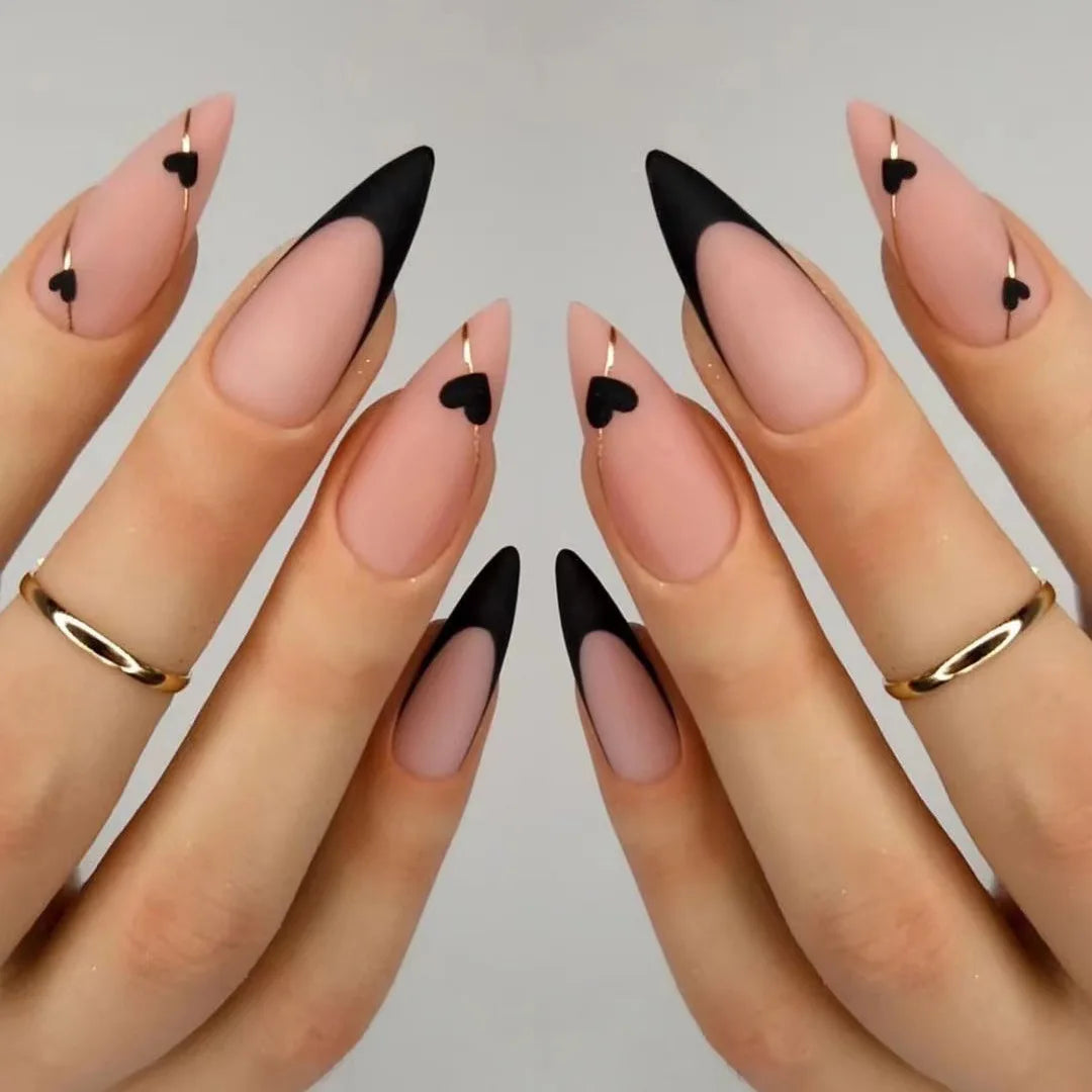 Medium Acrylic Almond Fake Nails – Removable Press-On, French Style, Europe/USA Design