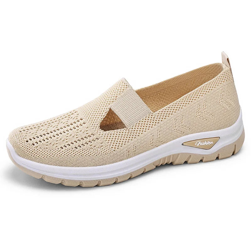 Women's Mesh Slip-On Sneakers – Lightweight Vulcanized Flats, Plus Size 42