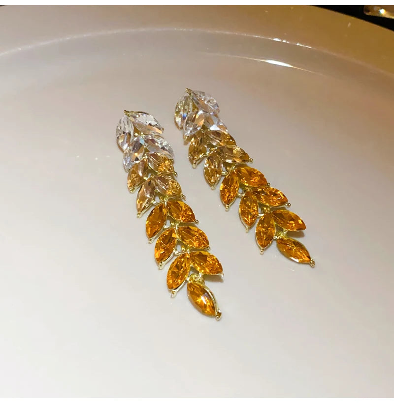 Feuille de Luxe – Leaf Rhinestone Earrings