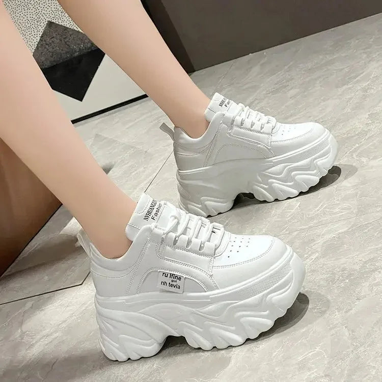 Rimocy Chunky White & Black Platform Sneakers for Women