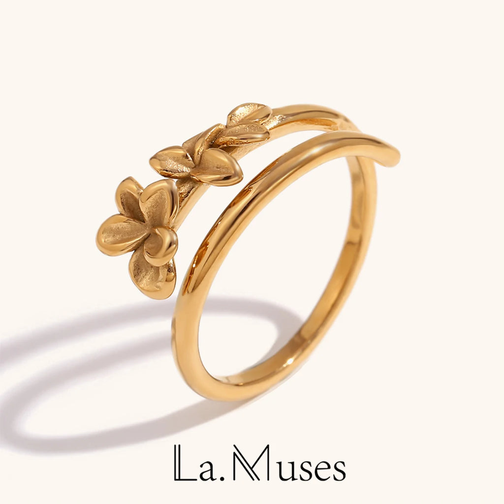 Gold Double Layered Flower Stainless Steel Ring